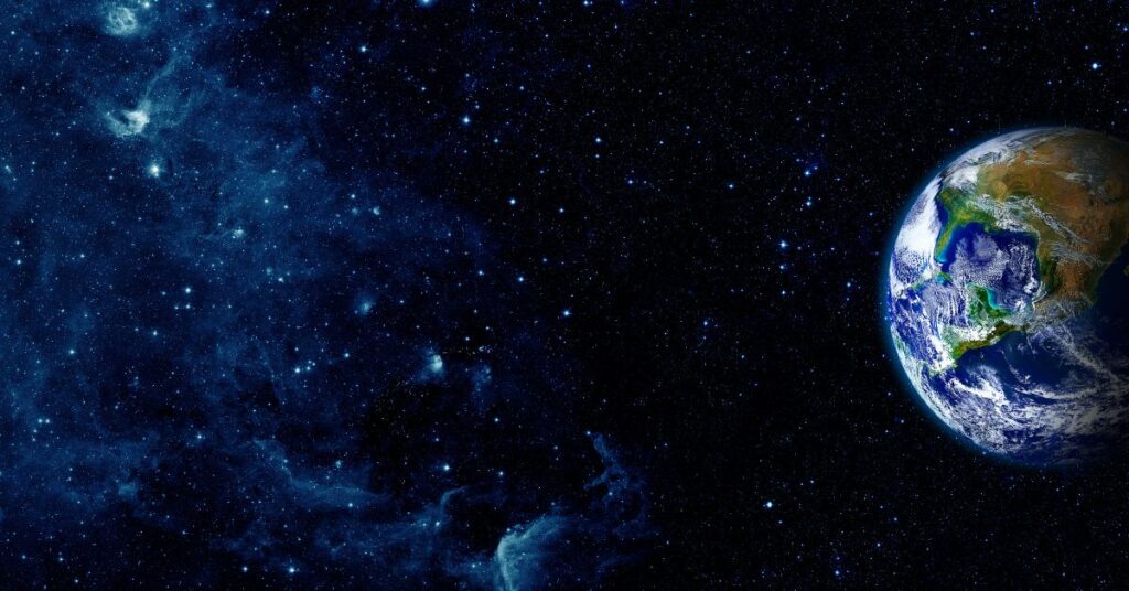 Earth floating in deep blue space for “Earth Keeps Turning”
